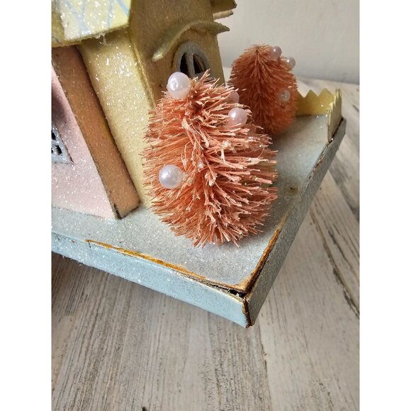 Pier 1 cardboard cottage village house tree spring Easter decor glitter sparkle - Picture 9 of 13